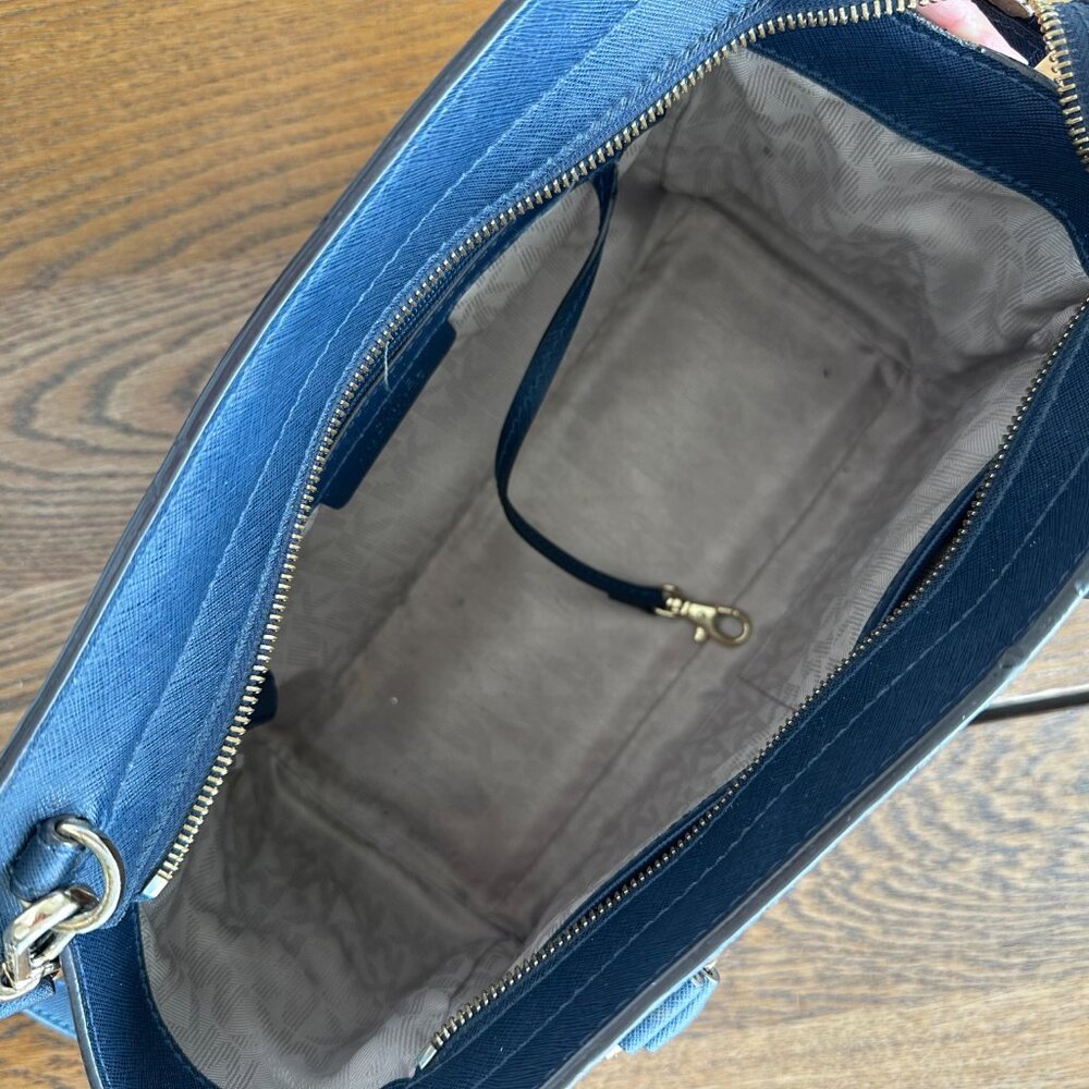 Michael Kors Selma Saffiano Leather Satchel Messenger Handbag Medium Navy Blue - Picture 5 of 15